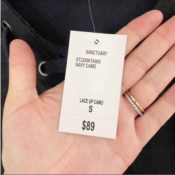 Sanctuary Blue Camo Lightweight Sweatshirt Lace up Neck Pullover Size Small New - Picture 4 of 8